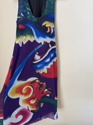 Vivienne Tam DRAGON PT NET F＆F ワンピース40 Vivienne Tam Dragon Dress Mesh 90s Vtg Multicolor Blue Purple Size