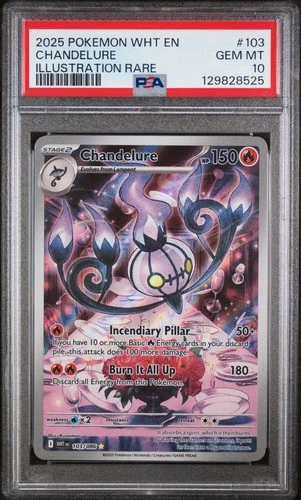 2025 POKEMON WHT EN-WHITE FLARE ILLUSTRATION RARE #103 CHANDELURE PSA 10