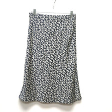 J Crew Womens Navy Cream Ditsy Floral Pull On Elastic Back Midi A-Line Skirt PM