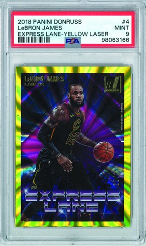 POP 3 PSA 9 LEBRON JAMES 2018 DONRUSS EXPRESS LANE #20/25 YELLOW LASER #4 MINT