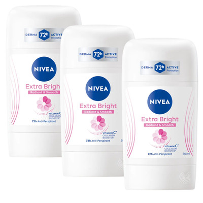 NIVEA Extra Bright Radiant & Smooth Deodorant Stick 50ml x 3