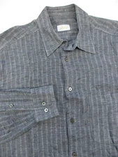 Mens Large Brioni 100% Linen Shirt Long sleeve gray Italy