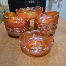 Jeanette Marigold Iridescent Crackle Carnival Bowl Dessert Trinket Lot Of 10