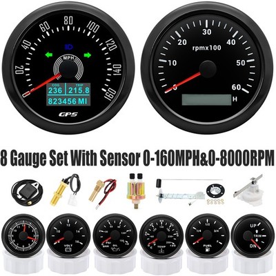 8 Gauge Set 85mm GPS Speedometer 0-160MPH&Tacho 0-6000RPM With Sensor Waterproof