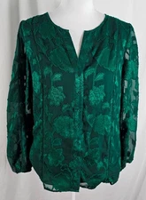 New Daniel Rainn Womens Blouse Buttons Green Embroidery Polyester Medium