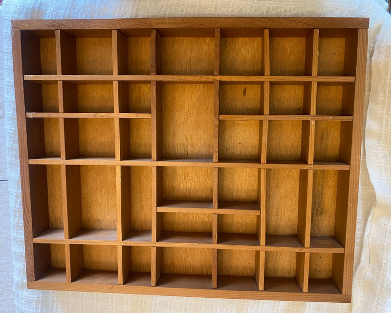 Nice Wood Display Trinket Box Brown 36 Cubbies 16.75x13.75x1.75 Retro Farmhouse