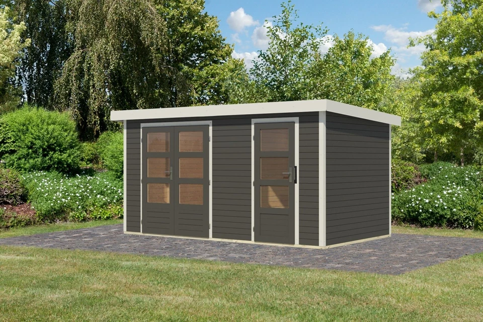 Gartenhaus Holz 19mm Gerätehaus Merkur grau 2-Raum 400x213cm +LAGERABVERKAUF+ - Bild 2 von 4