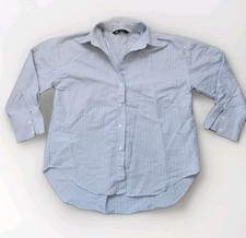 Zara Blue White Stripe Button Up Shirt Boyfriend Oversized Collared Sz S EUC
