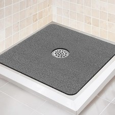 Large 27x27" NonSlip Grey Loofah Shower Stall Mat with Drain SuctionFree