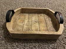 Mango Wood Ottoman Serving Decor Tray Farmhouse Rustic Industrial Primitive