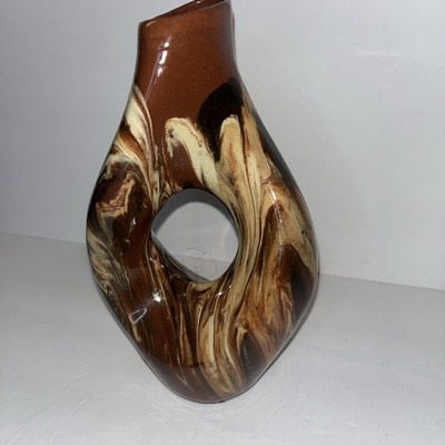 Small Modern Ceramic Abstract Studio Art Vase Pottery Sculpture Brown, Tan 7in