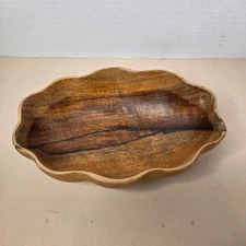 Vintage Wooden Bowl Decorative Serving Bowl Scalloped Edge Wood Grain Home Decor