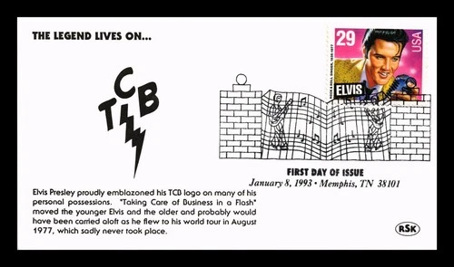 US COVER PICTORIAL CANCEL FIRST DAY OF ISSUE RSK CACHETS ELVIS PRESLEY