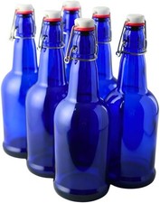 Swing Glass Bottles 33 oz Pack of 6 Blue Flip Glass Bottles for Home