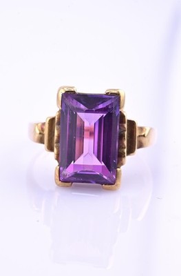 10K Gelbgold Saphir Ring Art Deco / Retro Ära IGI zertifiziert Größe 6,75