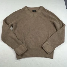 Club Monaco Mens Ribbed V-Neck Pullover Sweater Brown Minimalist Large Classic
