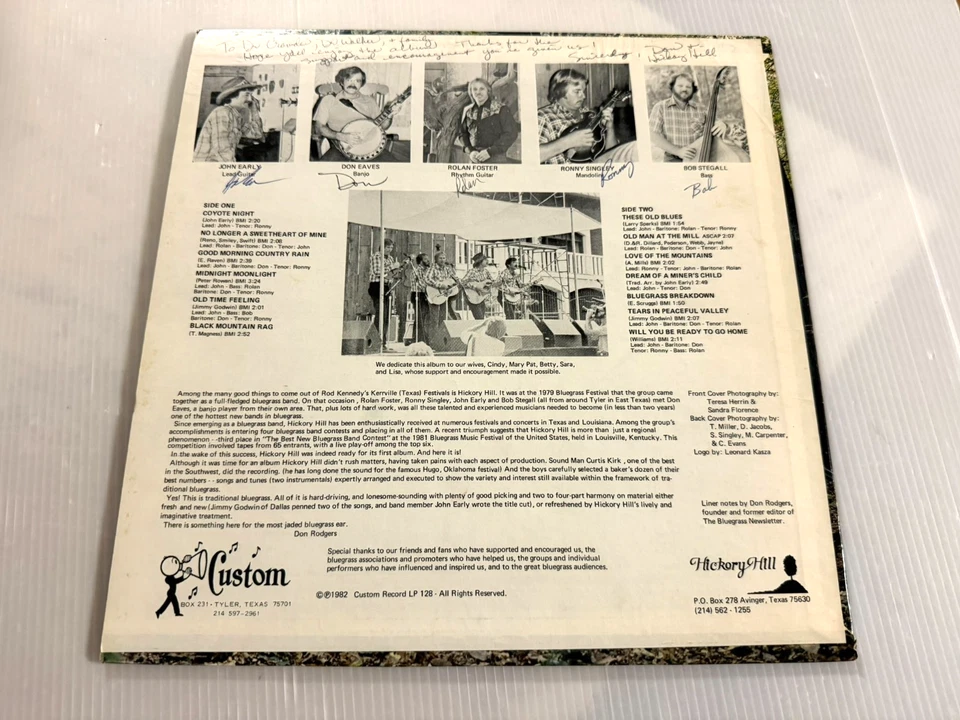HICKORY HILL Coyote Night SIGNED LP 1982 Custom AUTOGRAPHED BY BAND TX BLUEGRASS - Image 2 of 4
