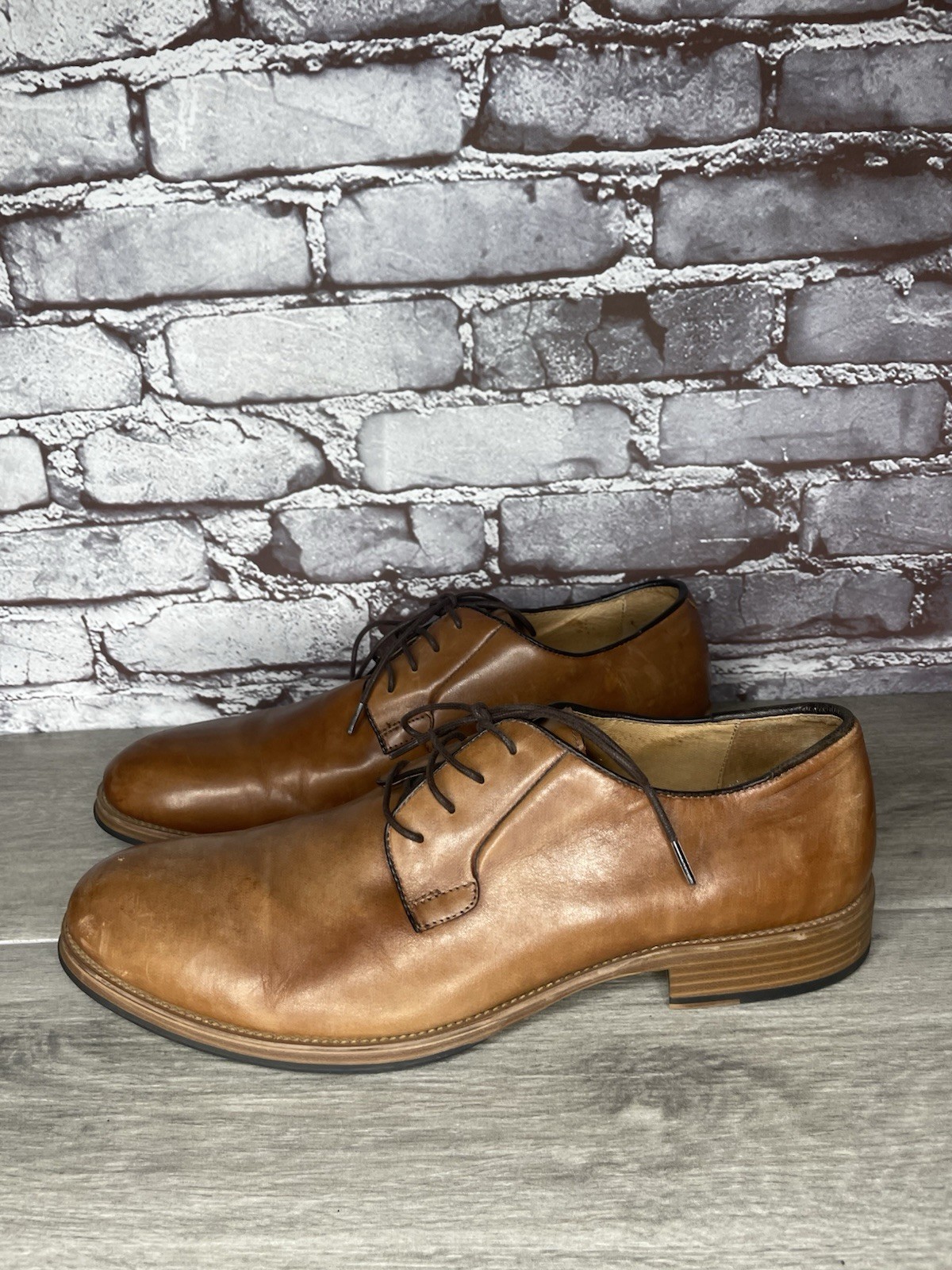 SAOLA Bata Brown Leather Oxfords Derby Lace Up Rubber Sole Dress Shoes Men 47EU 14M US