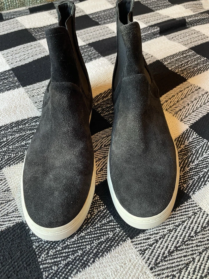 VINCE Mujer Nira Parte Superior Alta Gamuza Sin Cordones Zapatilla Bota Zapatos Negro Blanco Talla 7 Foto 3 de 4