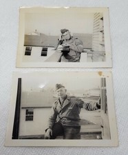 Lot Of 2 - Black White Photographs - Man in Military Uniform at Barracks