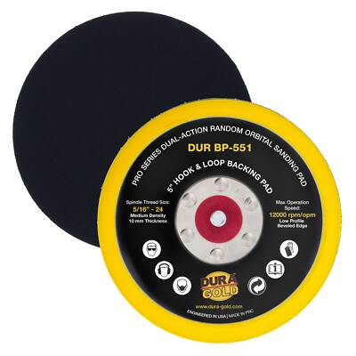 Dura-Gold Pro Series 5'' Hook & Loop DA Sander Backing Plate Pad, Sanding