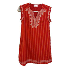 THML Embroidered Sleeveless  Size S Orange Red Boho Cotton Rayon Dress