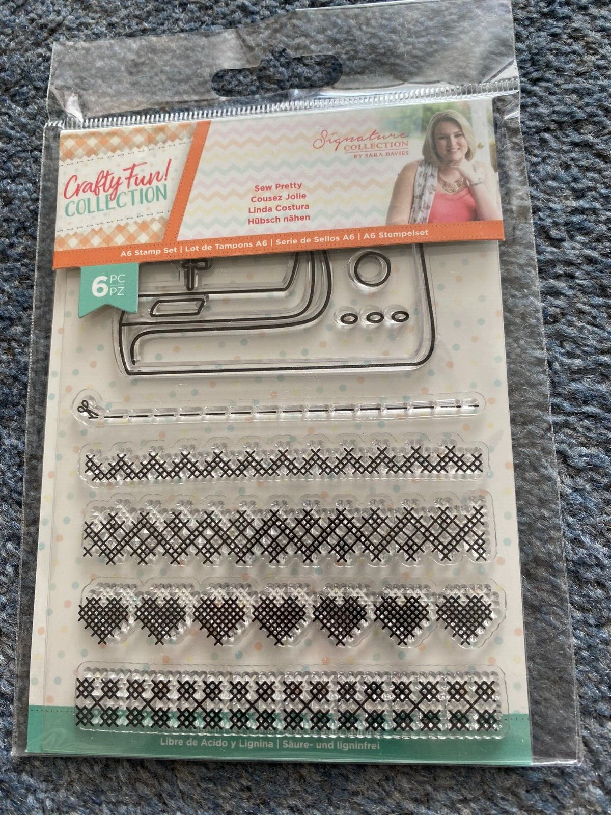 CRAFTERS COMPANION  CRAFTY FUN A6 6 STAMP SET SEW PRETTY SEWING MACHINE