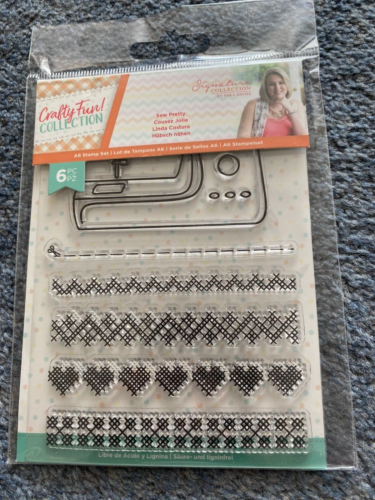 CRAFTERS COMPANION  CRAFTY FUN A6 6 STAMP SET SEW PRETTY SEWING MACHINE - Afbeelding 1 van 1