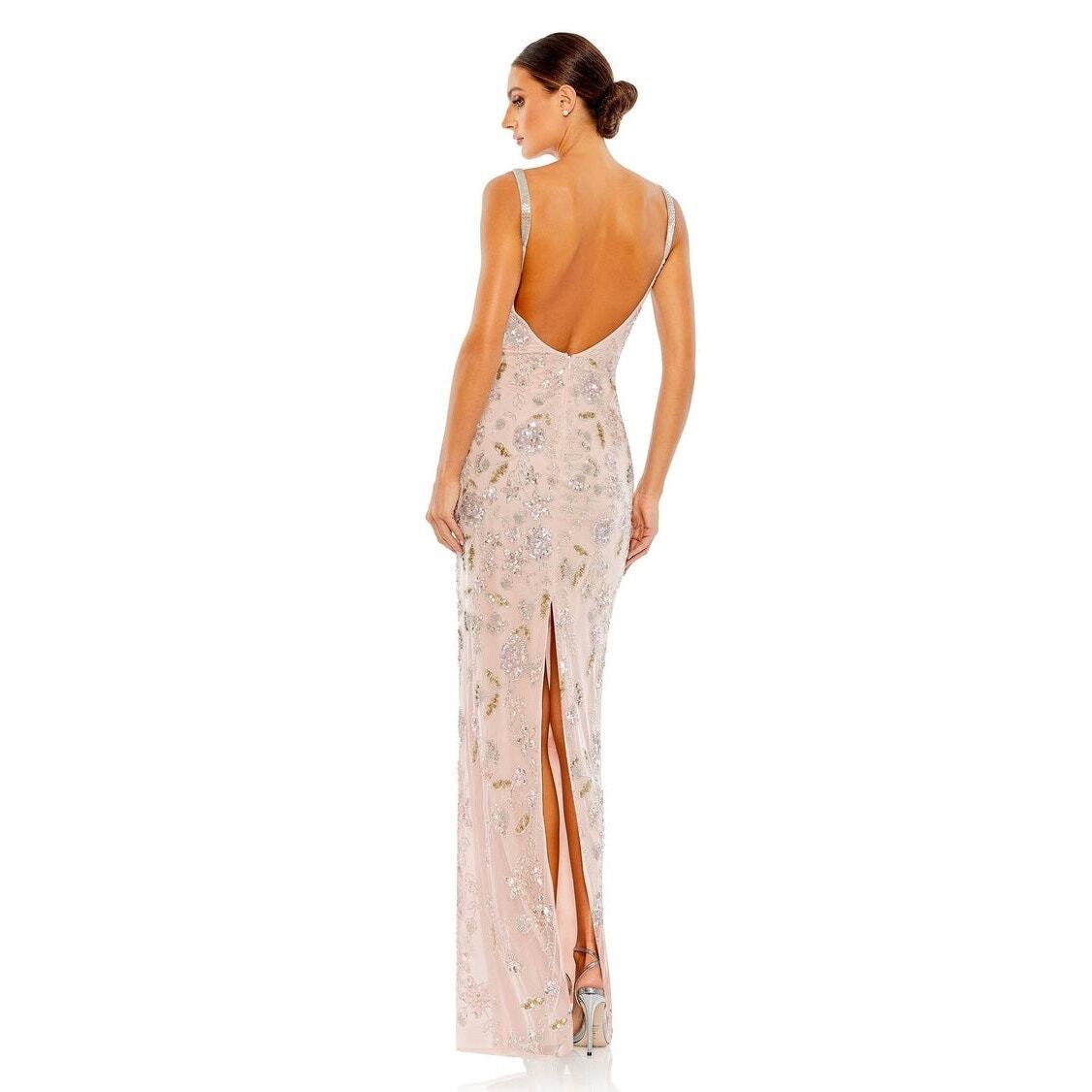 mac duggal square-neck floral beaded maxi dress Mac Duggal Dress 11604