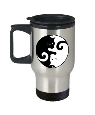 Ying Yang Cat Travel Mug - Funny Tea Hot Cocoa Coffee Insulated Tumbler -...