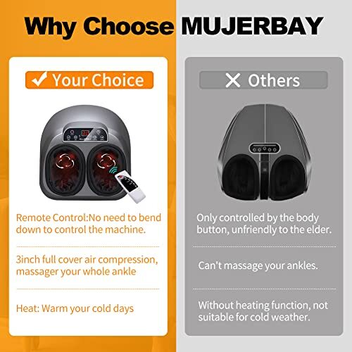MUJERBAY FOOT MASSAGER HEAT SHIATSU MACHINE FULLCOVER AIR COMPRESSION