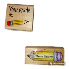 Wood Mounted Teacher Stamps; Set of 2