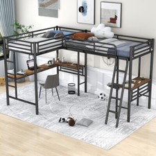 Heavy Duty Metal Triple Bunk Bed L-Shaped Loft Bed with Desk Platform Bed Frames