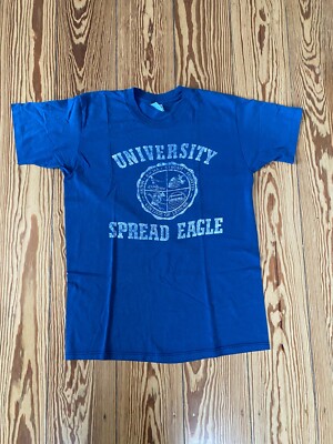 Vintage 80s Blue Spread Eagle University T Shirt S Made in USA Stedman
