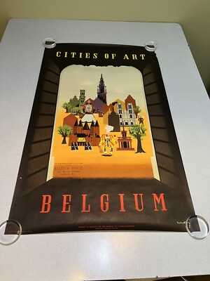 Vintage Reise Poster 50er Jahre Belgien Lithographie Kunststädte Schell Original