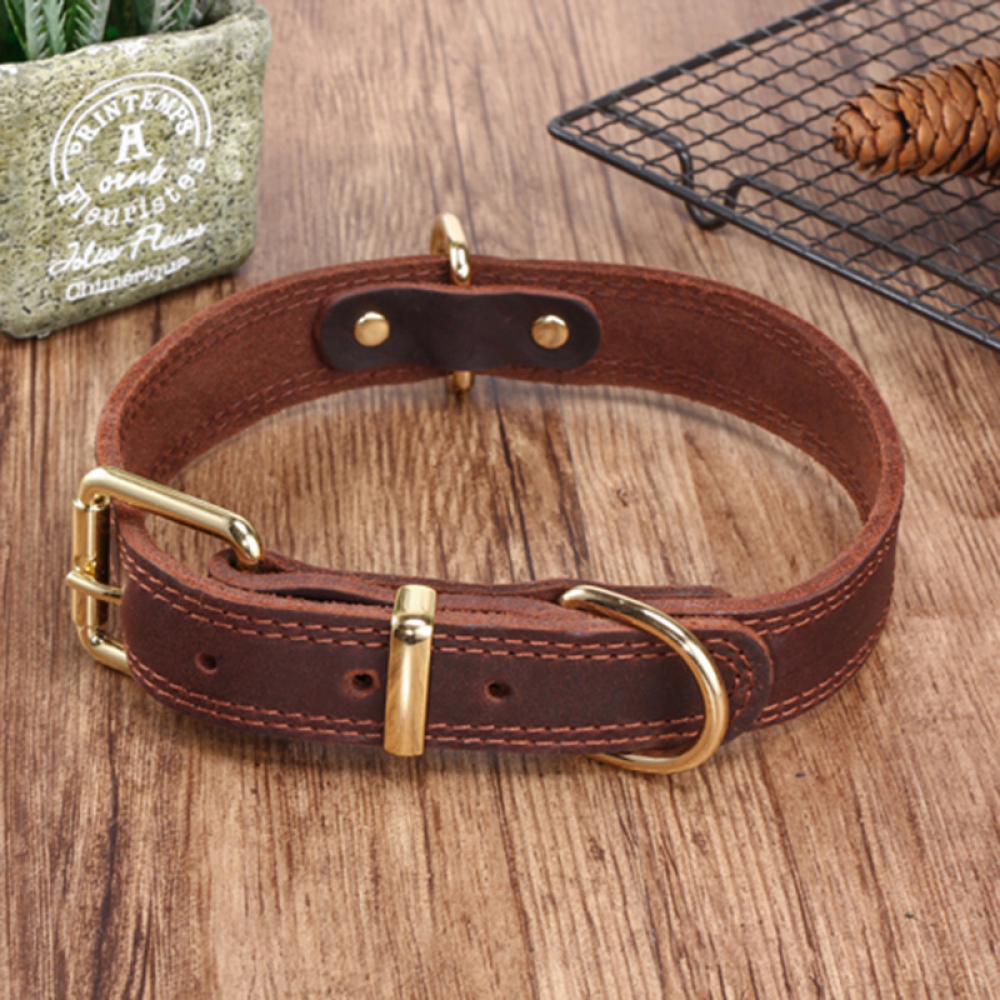 VegetableTanned Leather Dog Collar for Medium Dogs Heavy Duty and