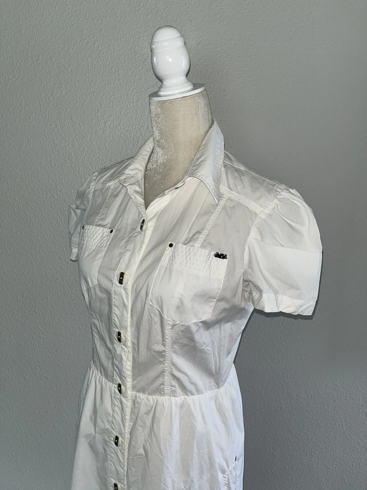 VALENTINO Abito camicia Maria Valentina cotone bianco manica corta bottoni linea A elegante XS