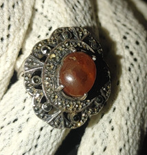 Filigree Ring Size 6 10mm Baltic Amber Sterling Silver 925 Vintage Antique Style