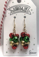 New Jingle Red, Green and Gold Bells Wire Hook Earrings on a 2'x3.5" Card