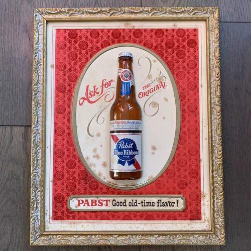 Pabst Blue Ribbon Vintage Sign Bottle Display 14x17.5 Beer Advertising Bar Decor