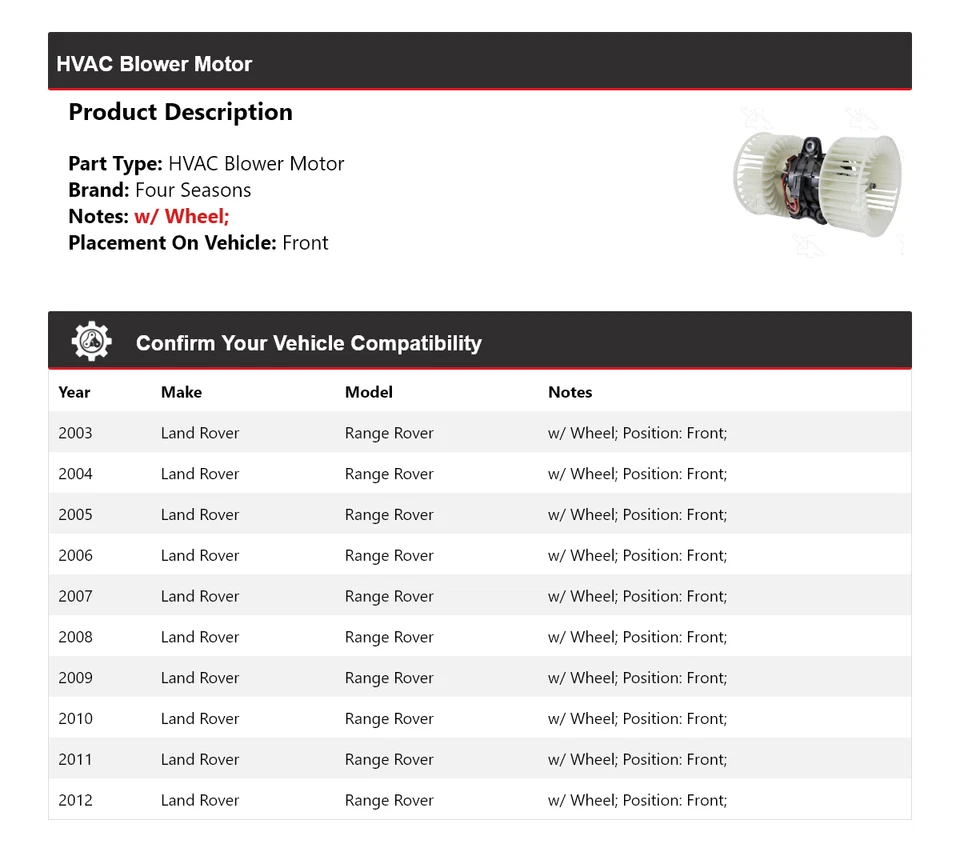 Motor de ventilador dianteiro Land Rover Range Rover HVAC 2003-2012 4 estações 2004 2005 - Imagem 2 de 4