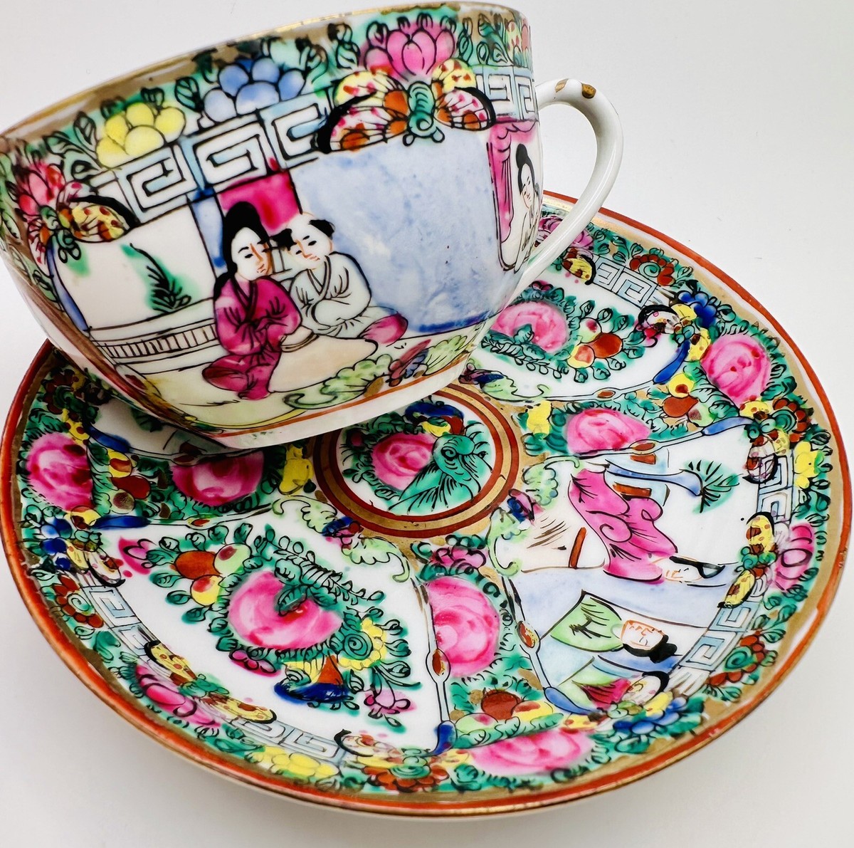 Antique Chinese Export Famille Rose Medallion Painted CUP & SAUCER