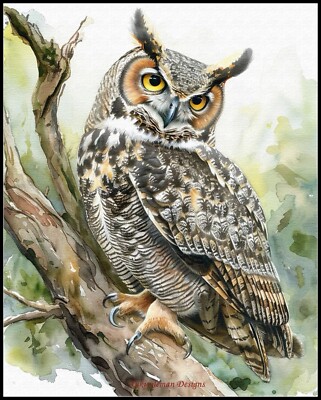 Great Horned Owl 3 DIY Chart Counted Cross Stitch Patterns Needlework DMC Color