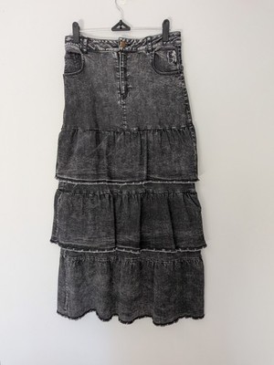 Elements Redefined Girls Tiered Denim  Skirt 18 Acid Wash Gray Modest Maxi Long 