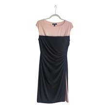 Chaps Dress Size M Sheath Stretch Colorblock Black Pink Sleeveless Side Ruching