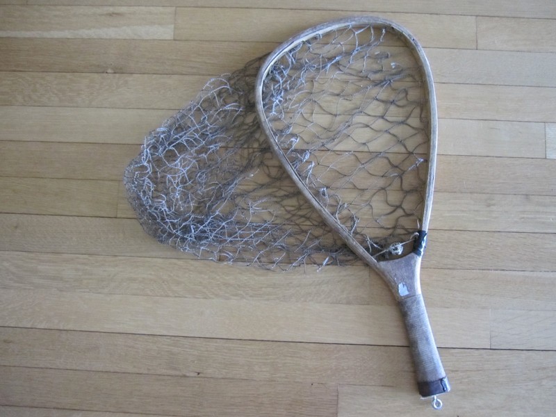 Antique Cortland fishing net 10.5" wide 23" tall used USA