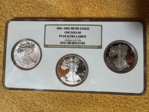 2001-2003 $1 American Silver Eagles 3-Coin Proof Set NGC PR 69 UC