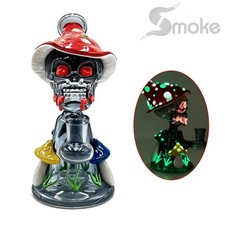Skull Glow in Dark 7" Glass Bong Water Pipes Smoking Perc w/14mm bowl Hookah