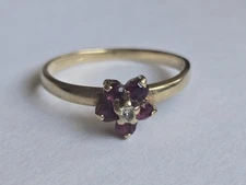 14K Solid Gold Ruby Diamond Floral Ring-Sz 5.25