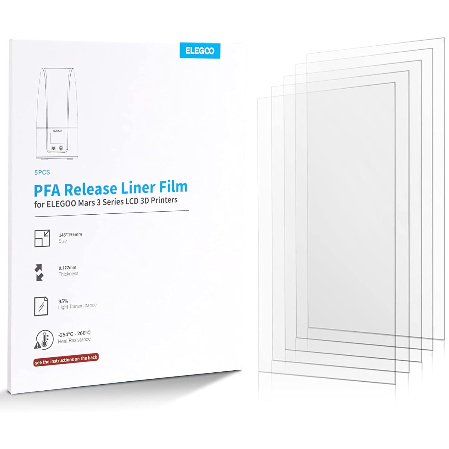 5PCS PFA Release Liner Film for Mars 3 and Mars 3 Pro, 146X195Mm with 0.127Mm Th